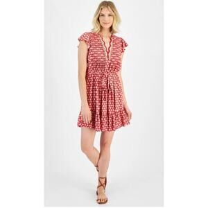 Nautica Jeans‎ Womens Crochet-Trim Flutter Sleeve Mini Dress Red Large NWT $112